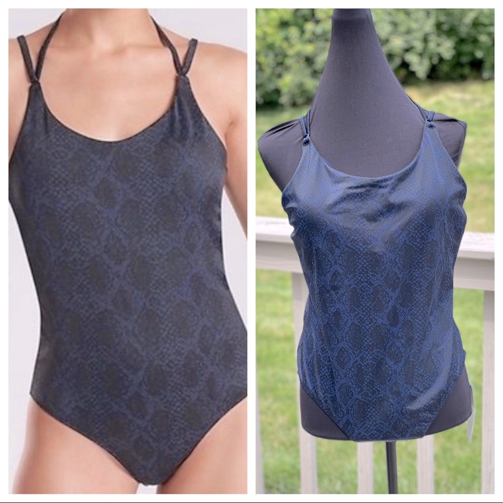 Athleta size XL Snake keyhole One Piece blue black - Picture 1 of 7